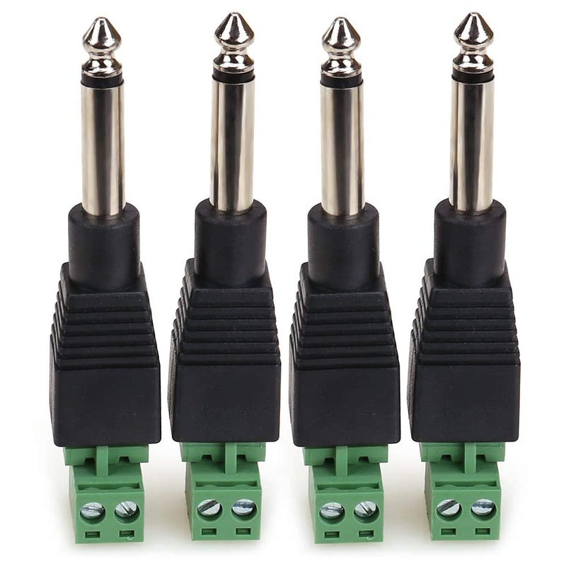 NANYI 1/4" Plugs for Speaker Cables, Patch Cables, Snakes - TS Male Mono 1/4 Inch Phono 6.3mm Phone Plug Bulk - 4 Pack (4PCS-Green Welding Free) - Image 1